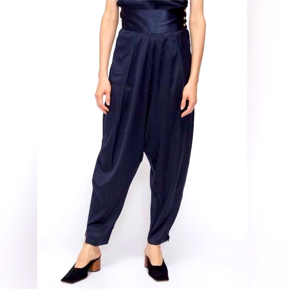 Baserange Navy Blue Silk Dydine Pants, sz M